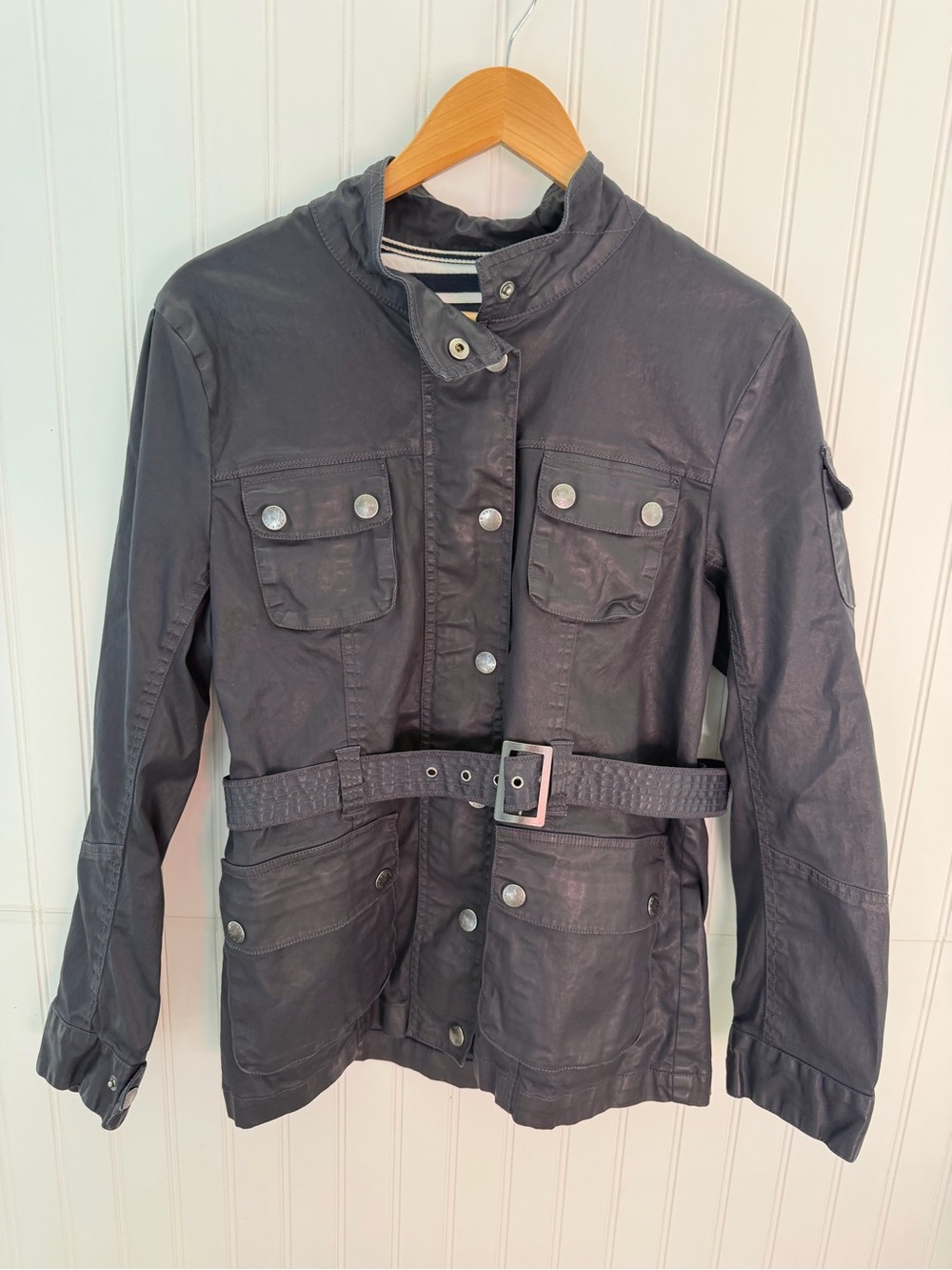 Sperry Waxed Utility Belted Jacket in Navy/Charcoal